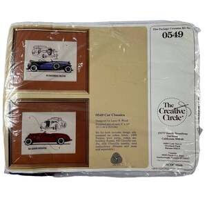 THE CREATIVE CIRCLE Vintage Car Classics Embroidery Kit 0549 Larry Wood 1986